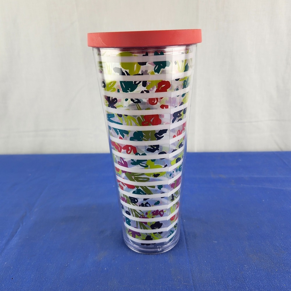 Starbucks 2017 Striped Floral Flower Cold Cup NO Straw 24 oz. HTF